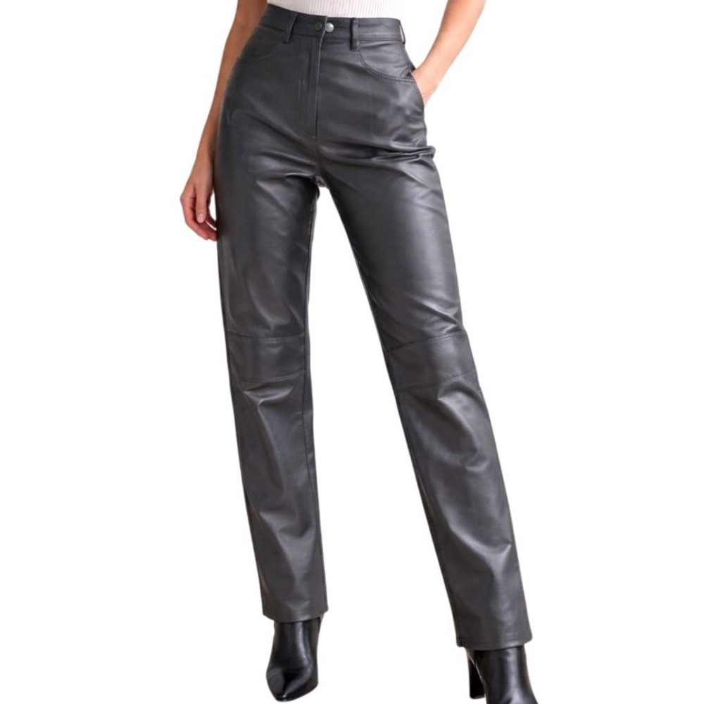 NWT Sheila Dassin Grey Lambskin Leather Pants 6 VTG Canada Luxe Goth Mob Wife